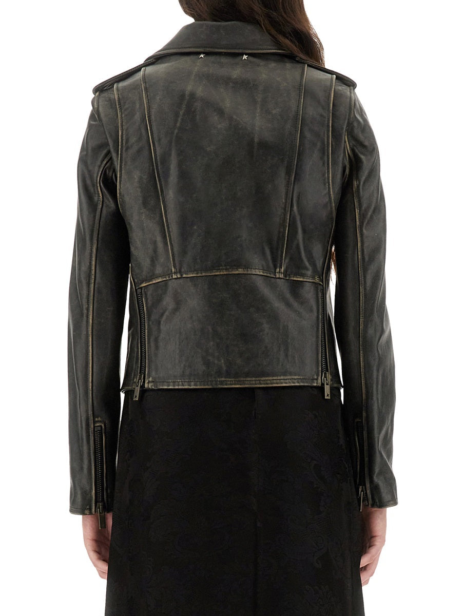 Golden Goose Italy Ladies Leather Stud jacket coat black