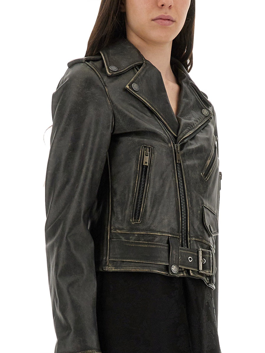 Golden Goose Italy Ladies Leather Stud jacket coat black