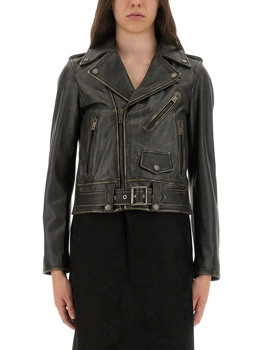 Golden Goose Italy Ladies Leather Stud jacket coat black