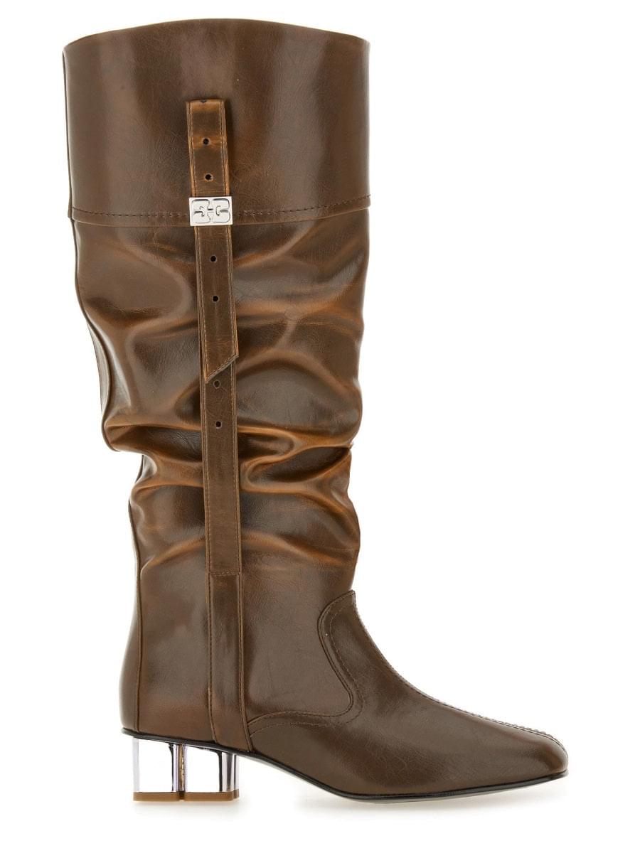 Ganni ladies Slouchy Boots "Butterfly" brown heels