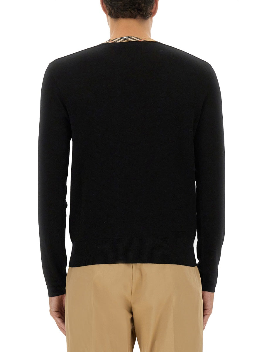 Burberry Men's Wool Jersey sweater plaid trim