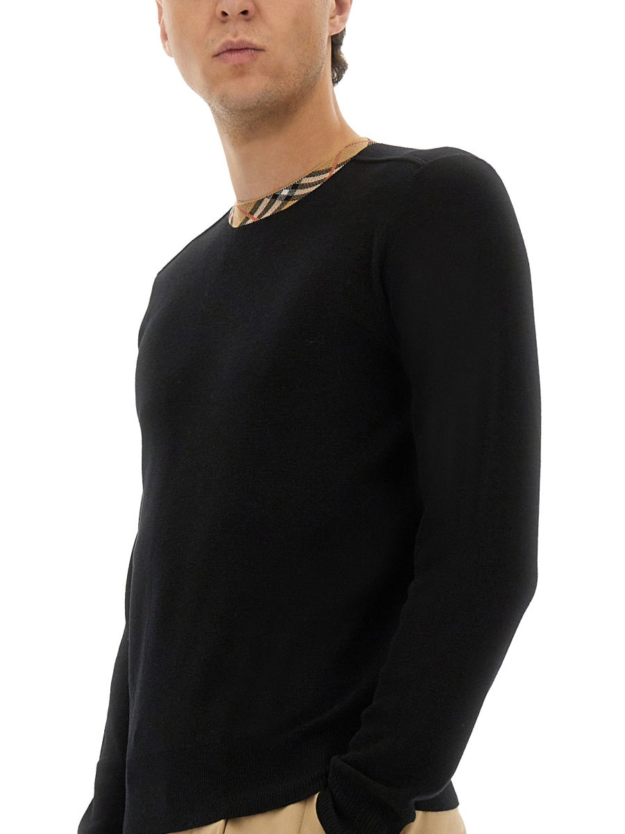 Burberry Men's Wool Jersey sweater plaid trim