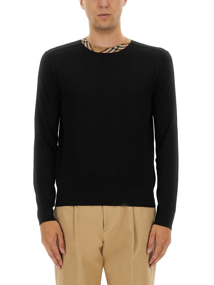 Burberry Men's Wool Jersey sweater plaid trim