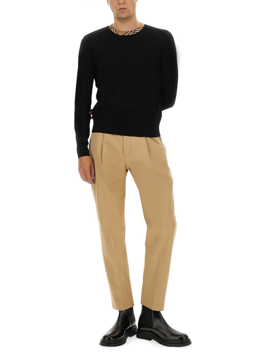 Burberry Men's Wool Jersey sweater plaid trim