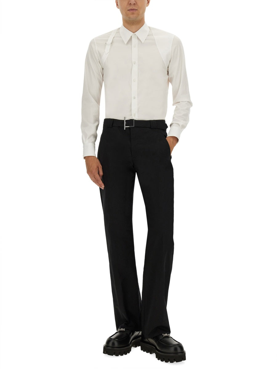 Alexander Mcqueen Men's Pants With "T-Bar" Belt black slacks trousers