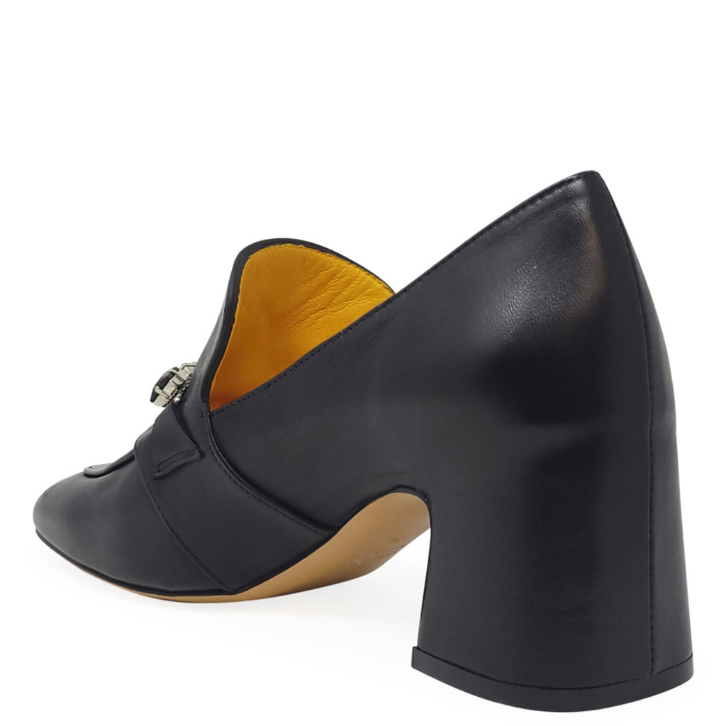 Black Leather Mid Heel Jeweled Loafer shoes career Madison Maison