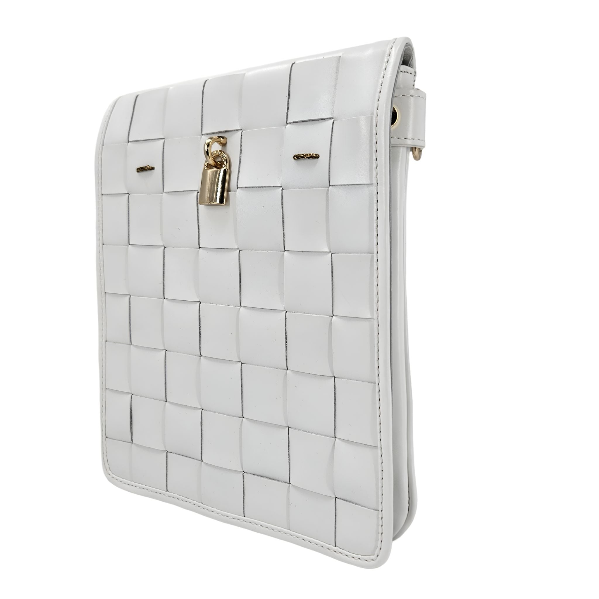 Woven Leather White Crossbody Bag Handbag Purse Italian Joan Hornig lock