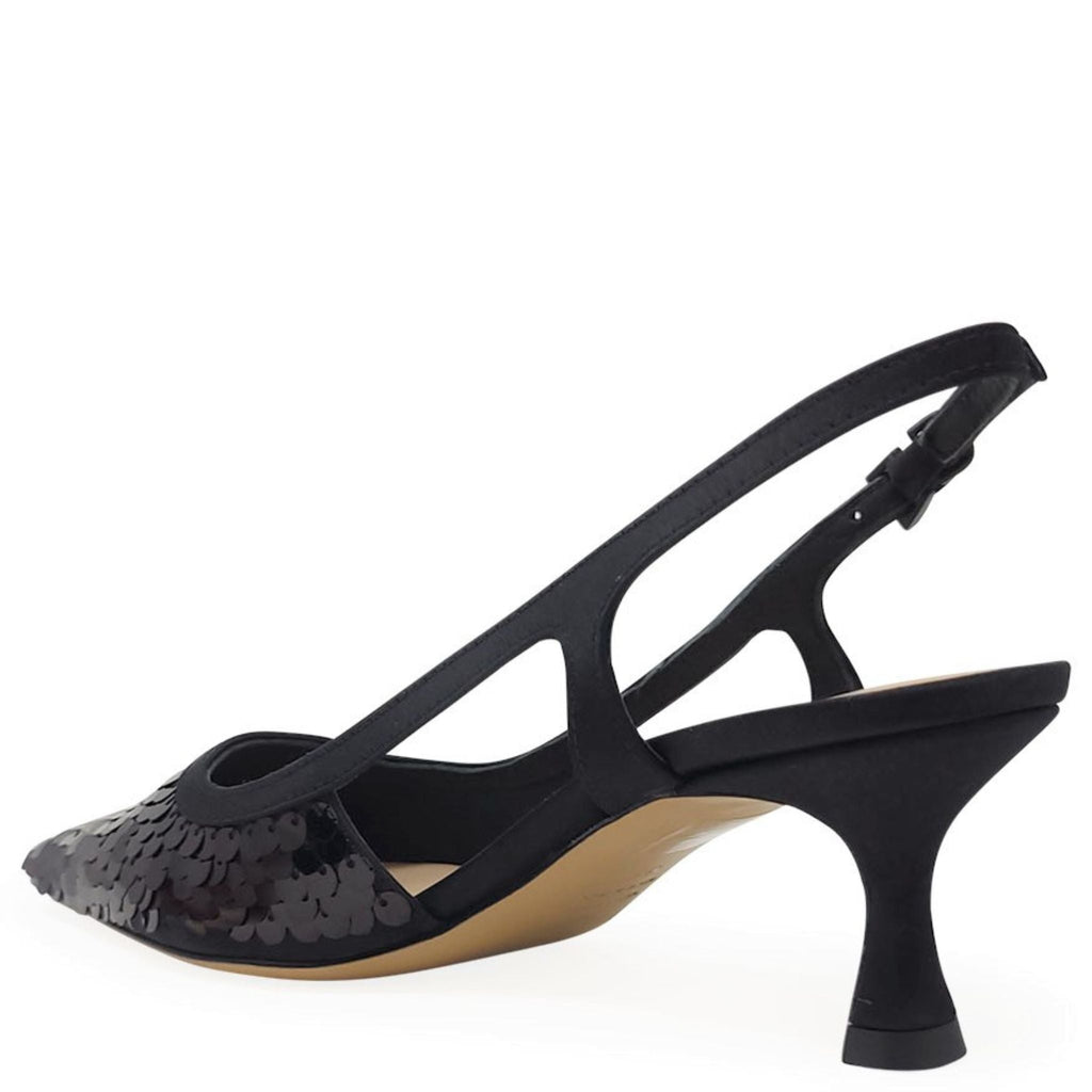 Roberto Festa Black Sequins Snip Toe Slingback Heel Shoe formal