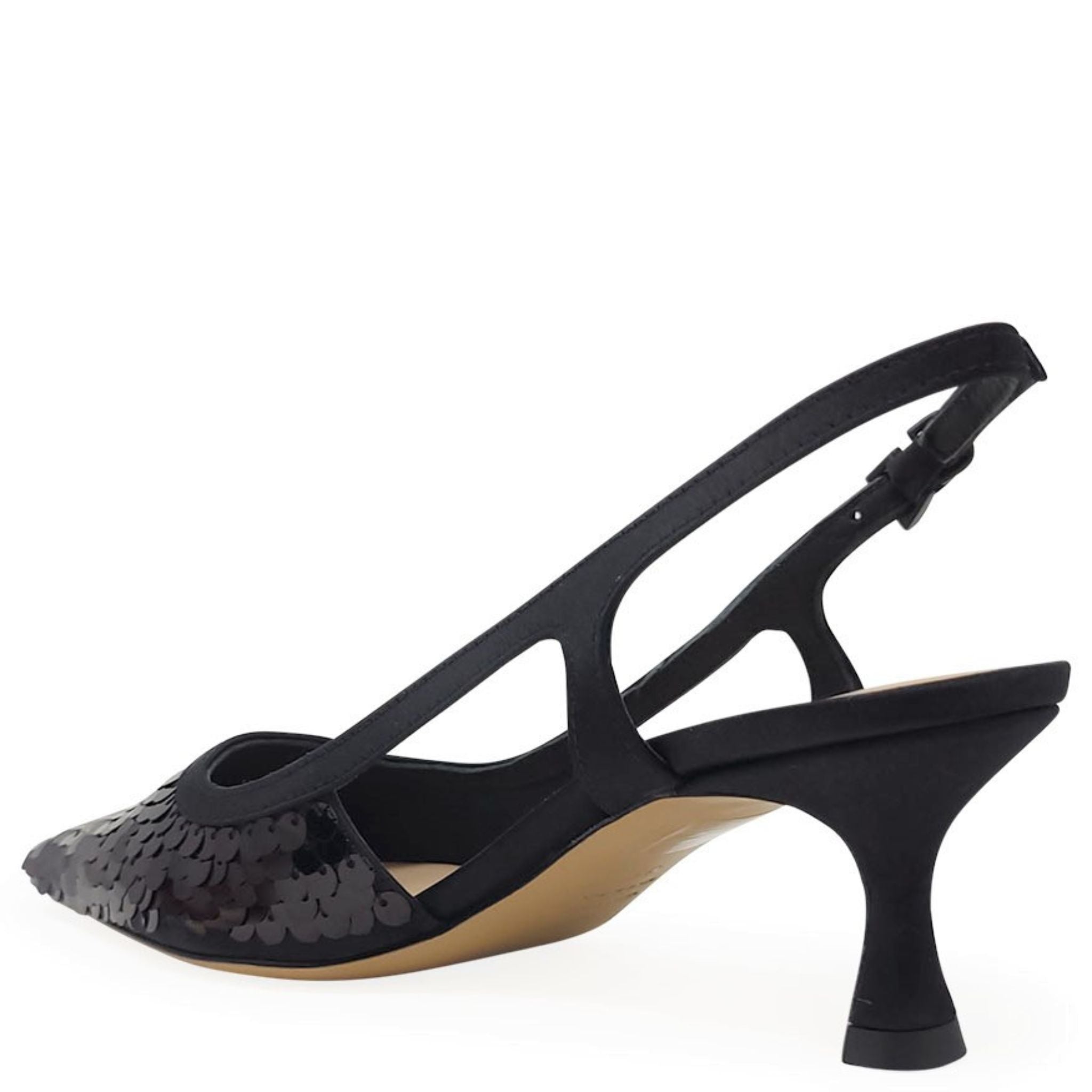 Roberto Festa Black Sequins Snip Toe Slingback Heel Shoe formal