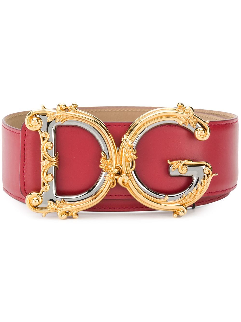 Dolce & Gabbana ladies Red leather Belt DG buckle gold