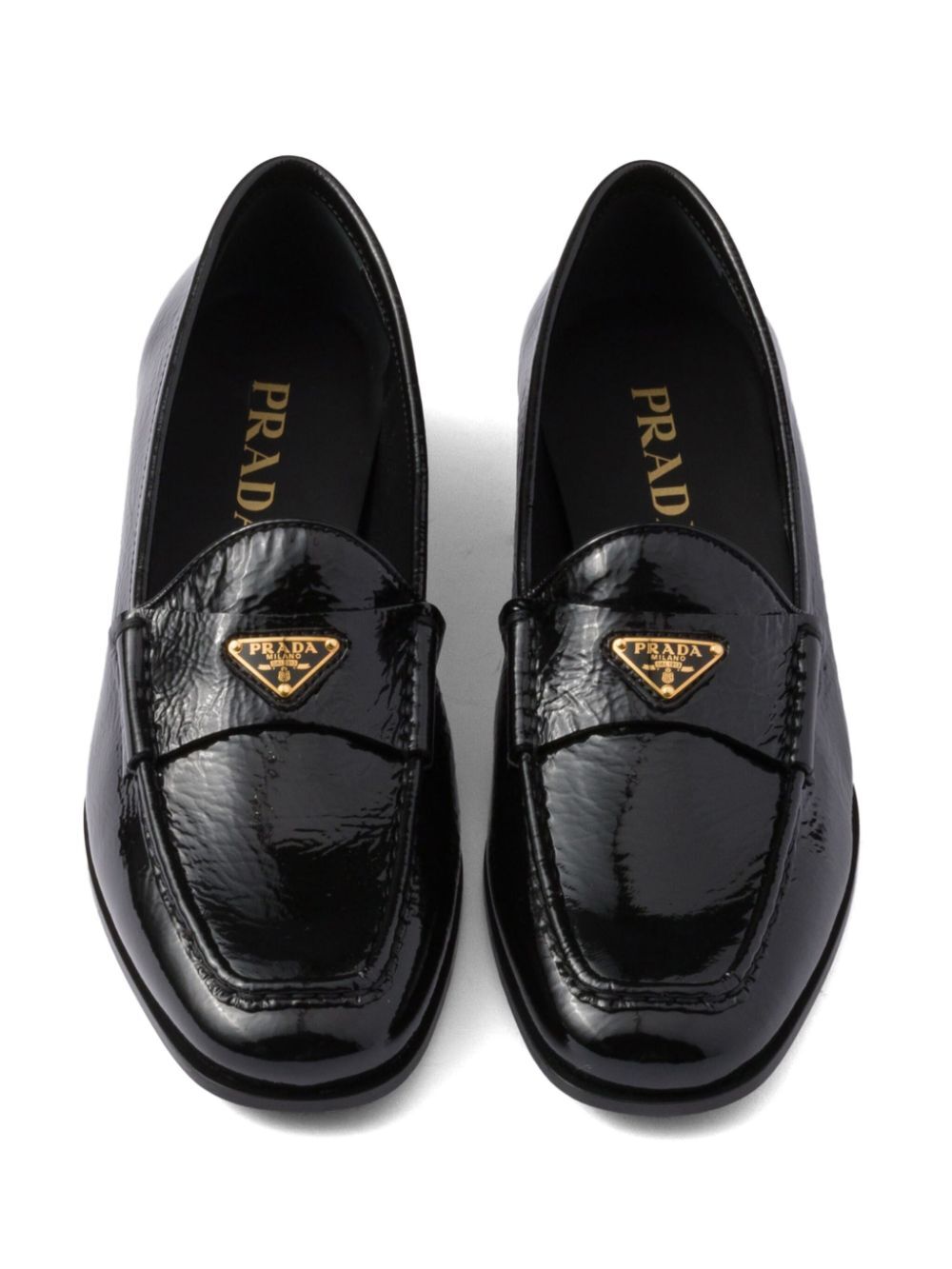 Prada ladies Patent Leather Loafers black shoes with logo
