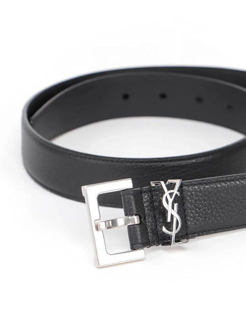 Yves Saint Laurent Men's `Cassandre` Belt black YSL leather
