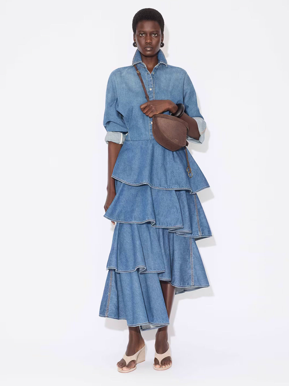 Alaia ladies Round hem Denim Shirt Top Blouse