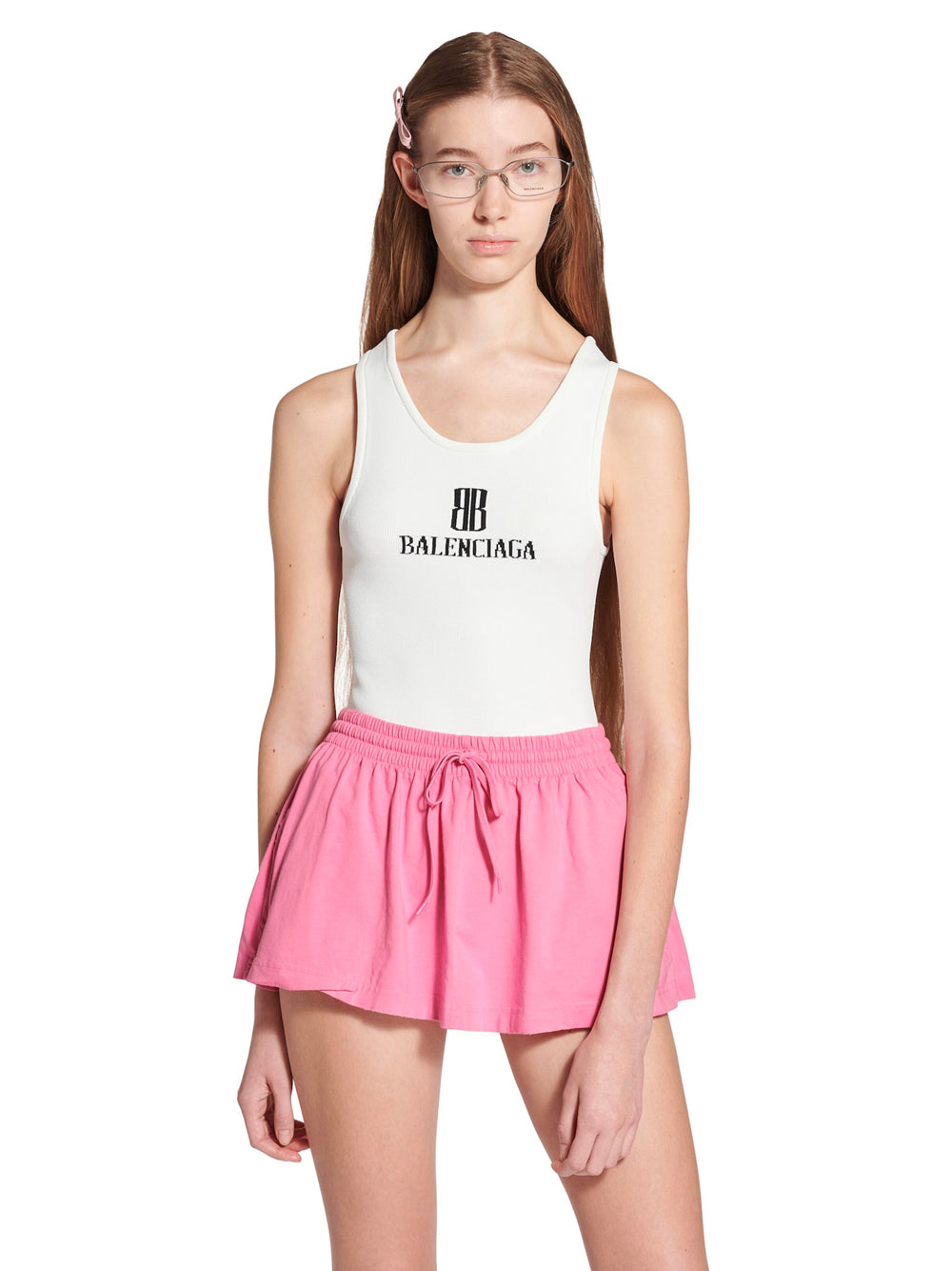 Balenciaga ladies Nano Tank Top white with black BB logo