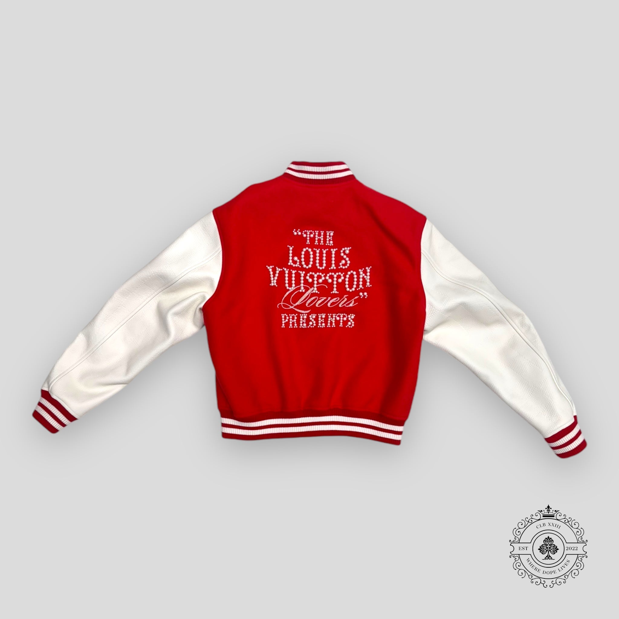Louis Vuitton Mix Leather Varsity Blouson coat jacket red white men's unisex