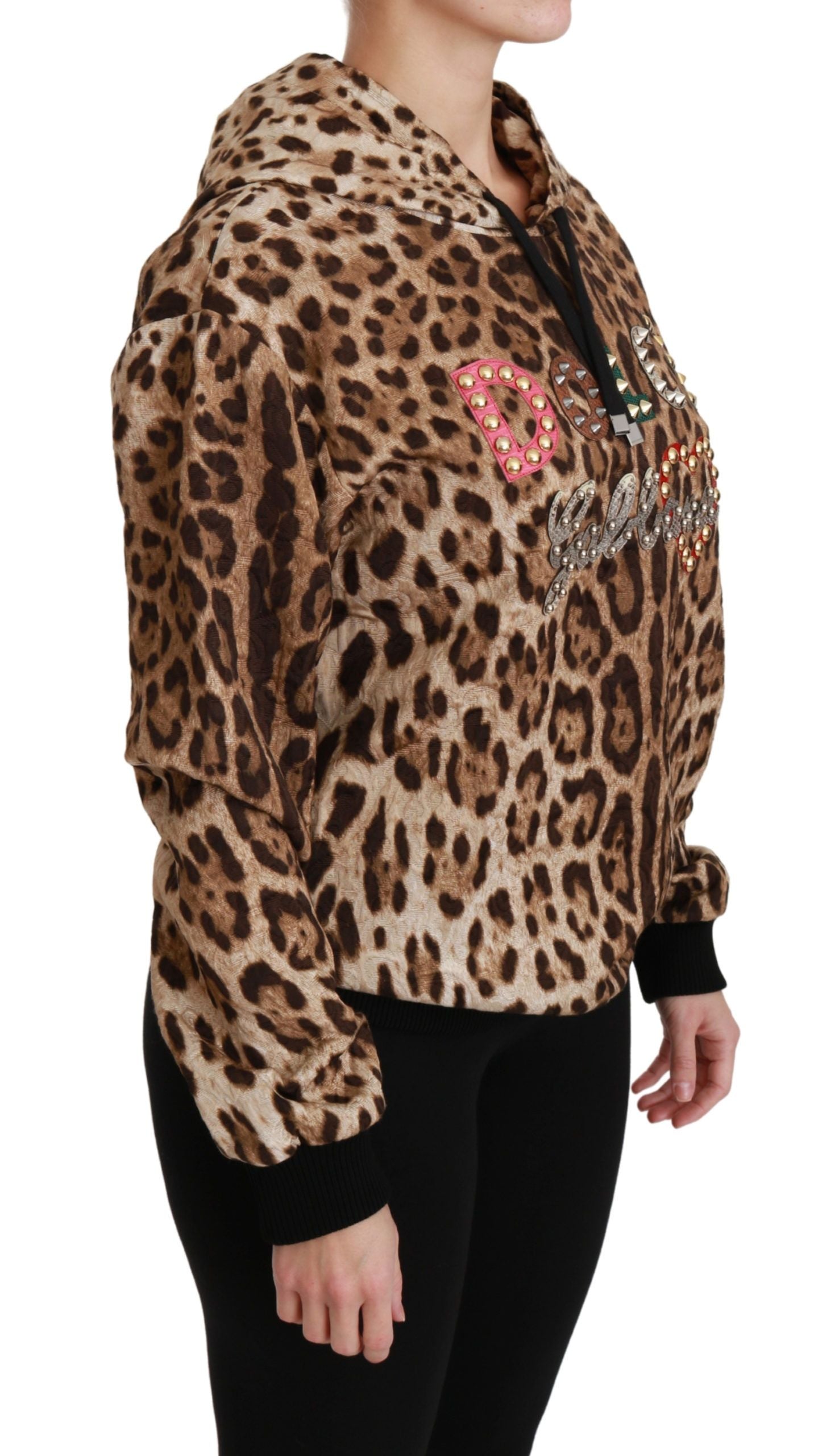 Dolce & Gabbana Brown Hooded Studded Ayers Leopard Sweater Jacket
