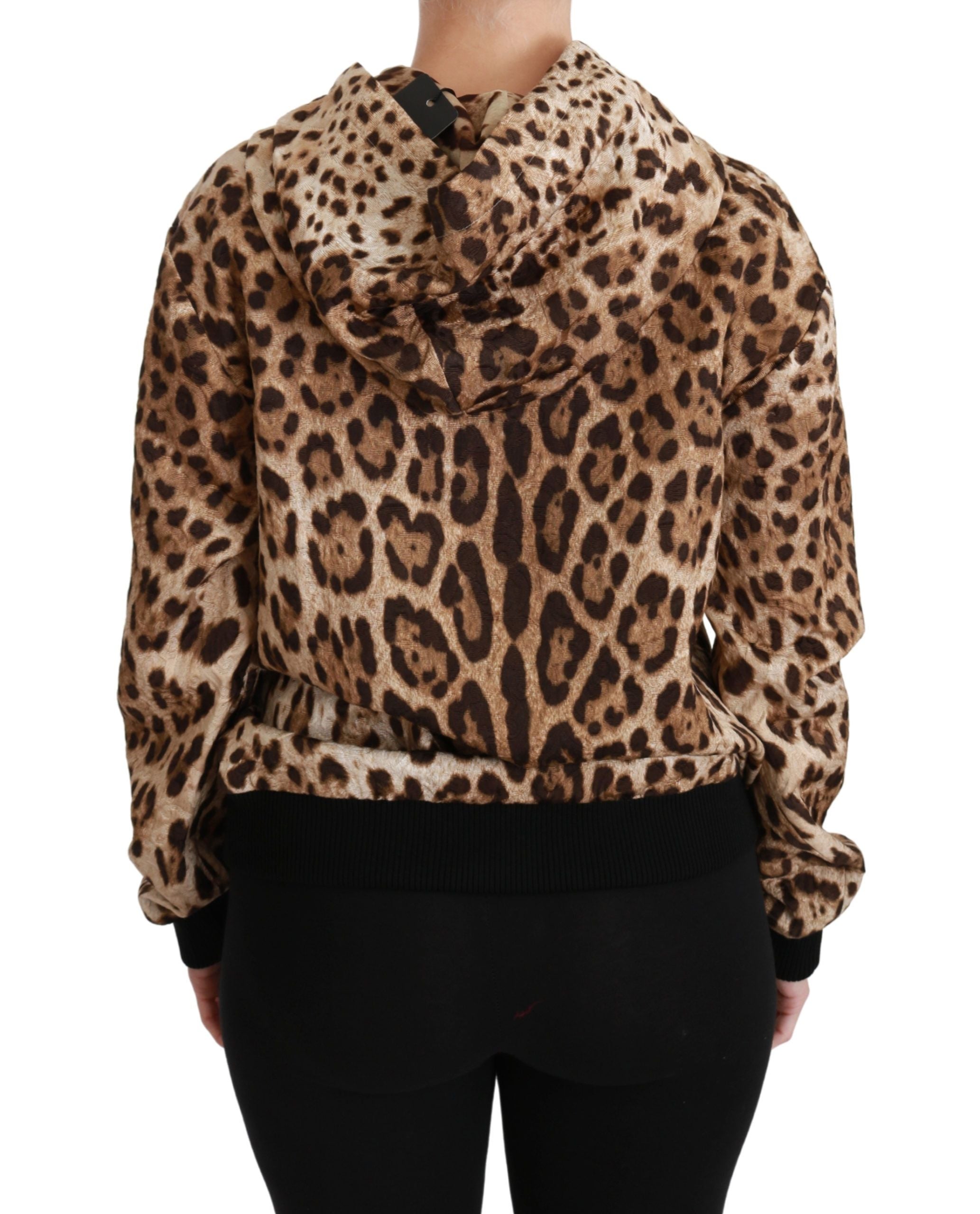 Dolce & Gabbana Brown Hooded Studded Ayers Leopard Sweater Jacket