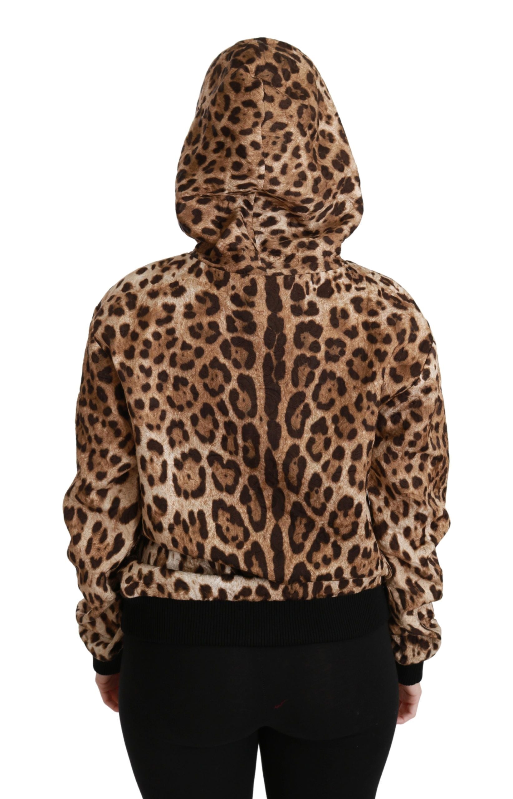 Dolce & Gabbana Brown Hooded Studded Ayers Leopard Sweater Jacket