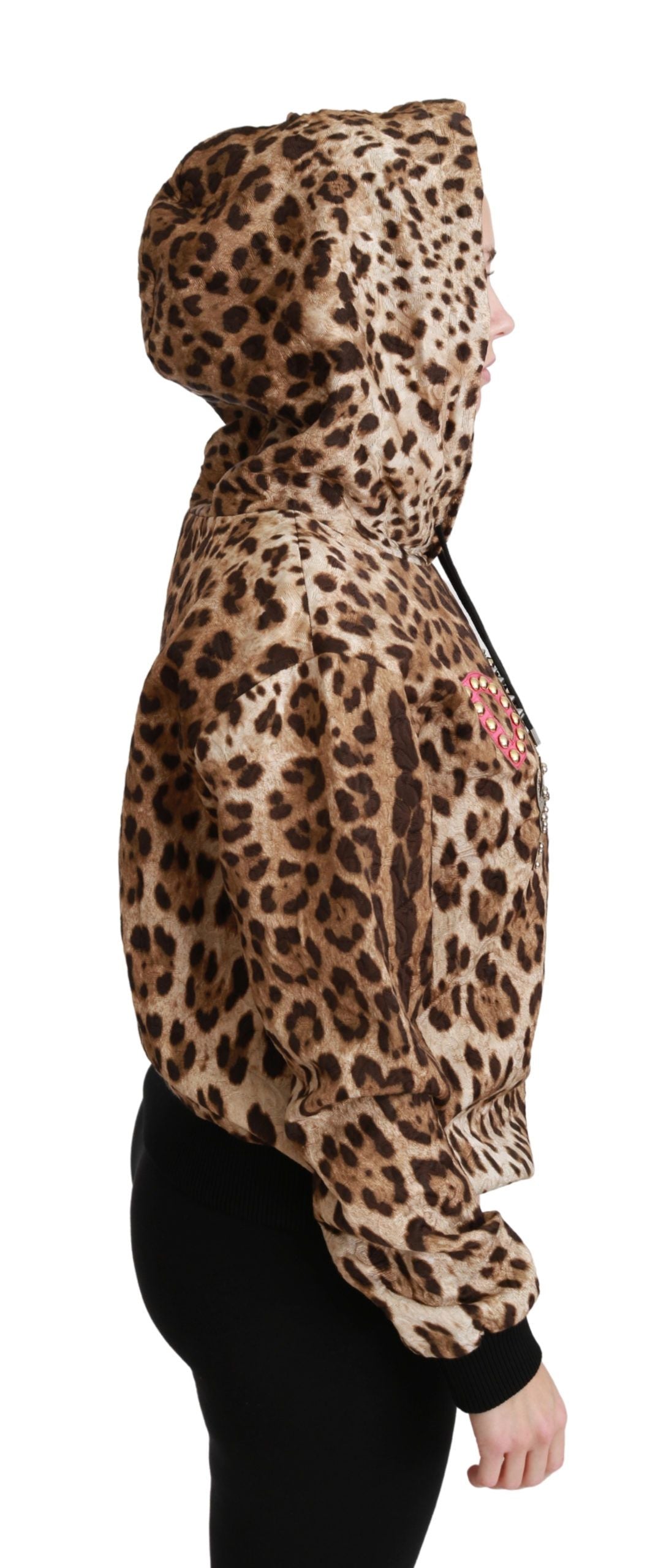 Dolce & Gabbana Brown Hooded Studded Ayers Leopard Sweater Jacket