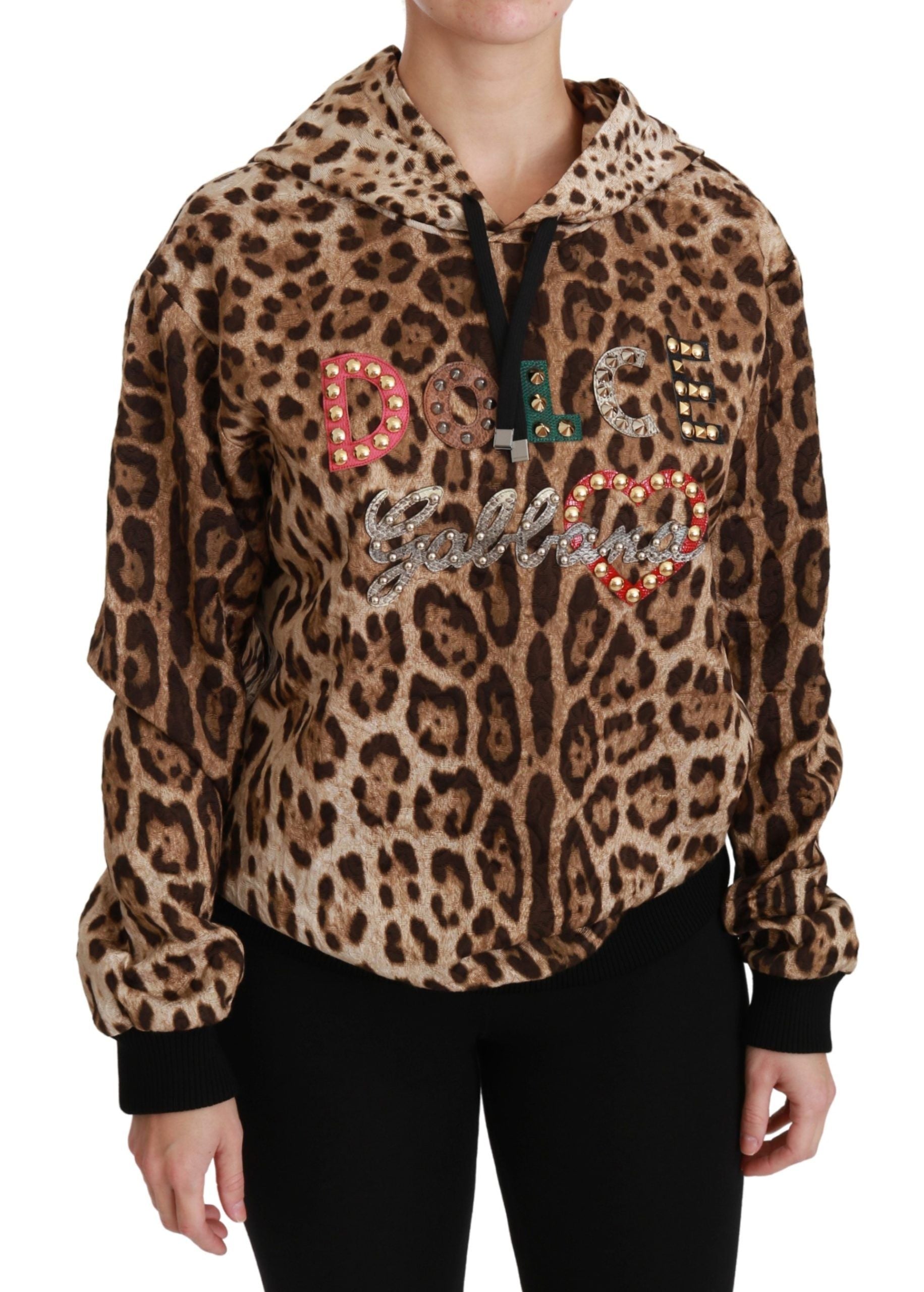 Dolce & Gabbana Brown Hooded Studded Ayers Leopard Sweater Jacket