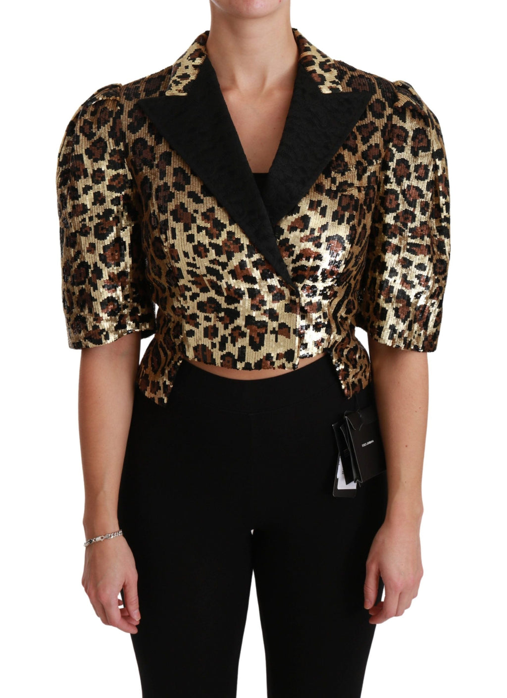 Dolce & Gabbana Blazer Gold Leopard Sequined Jacket metallic