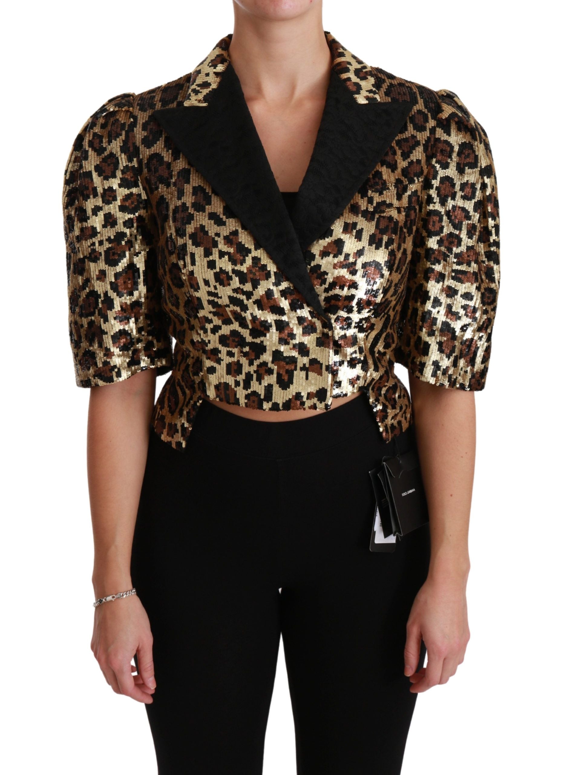Dolce & Gabbana Blazer Gold Leopard Sequined Jacket metallic