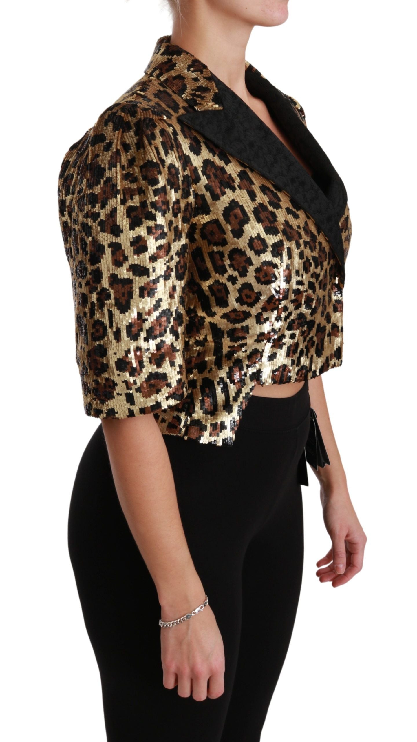 Dolce & Gabbana Blazer Gold Leopard Sequined Jacket metallic