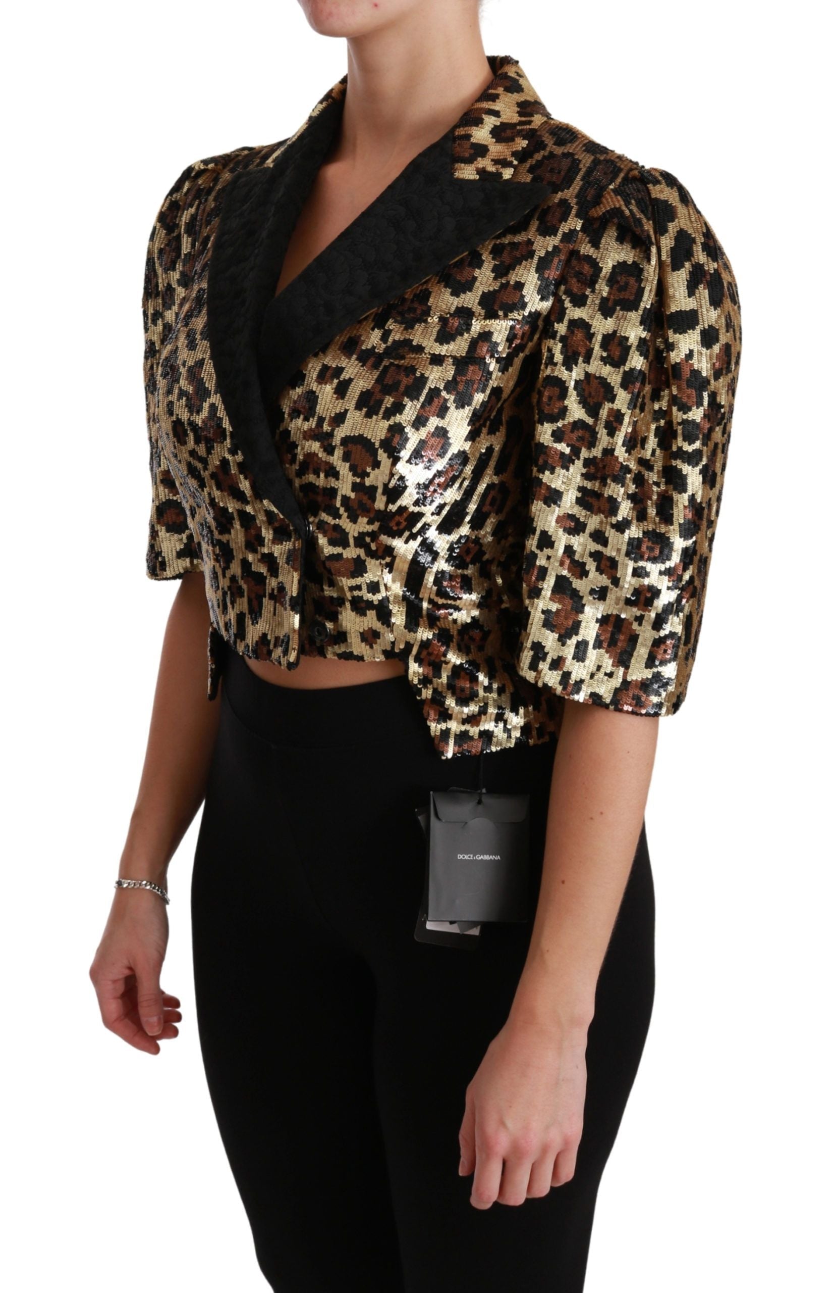 Dolce & Gabbana Blazer Gold Leopard Sequined Jacket metallic