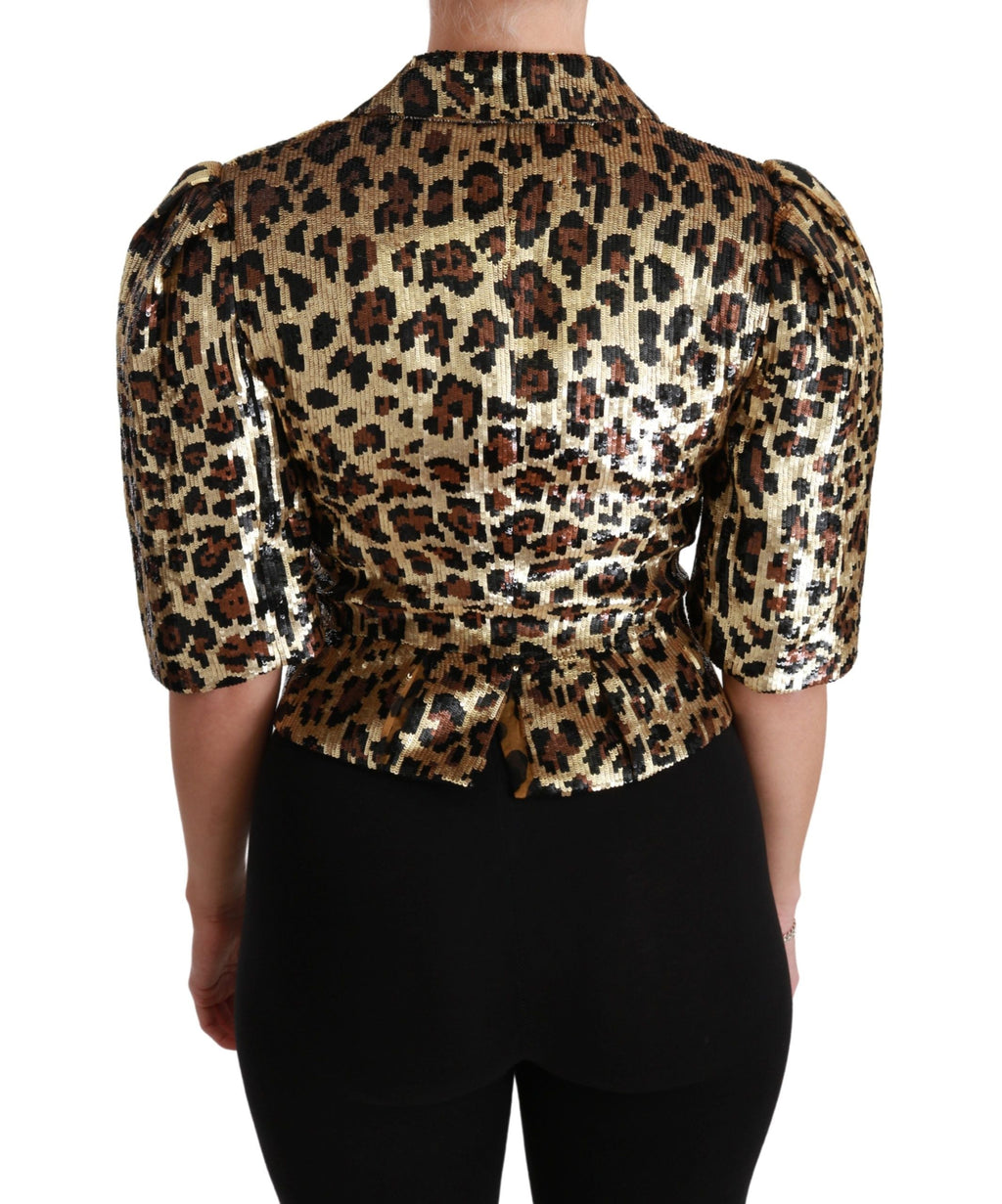 Dolce & Gabbana Blazer Gold Leopard Sequined Jacket metallic
