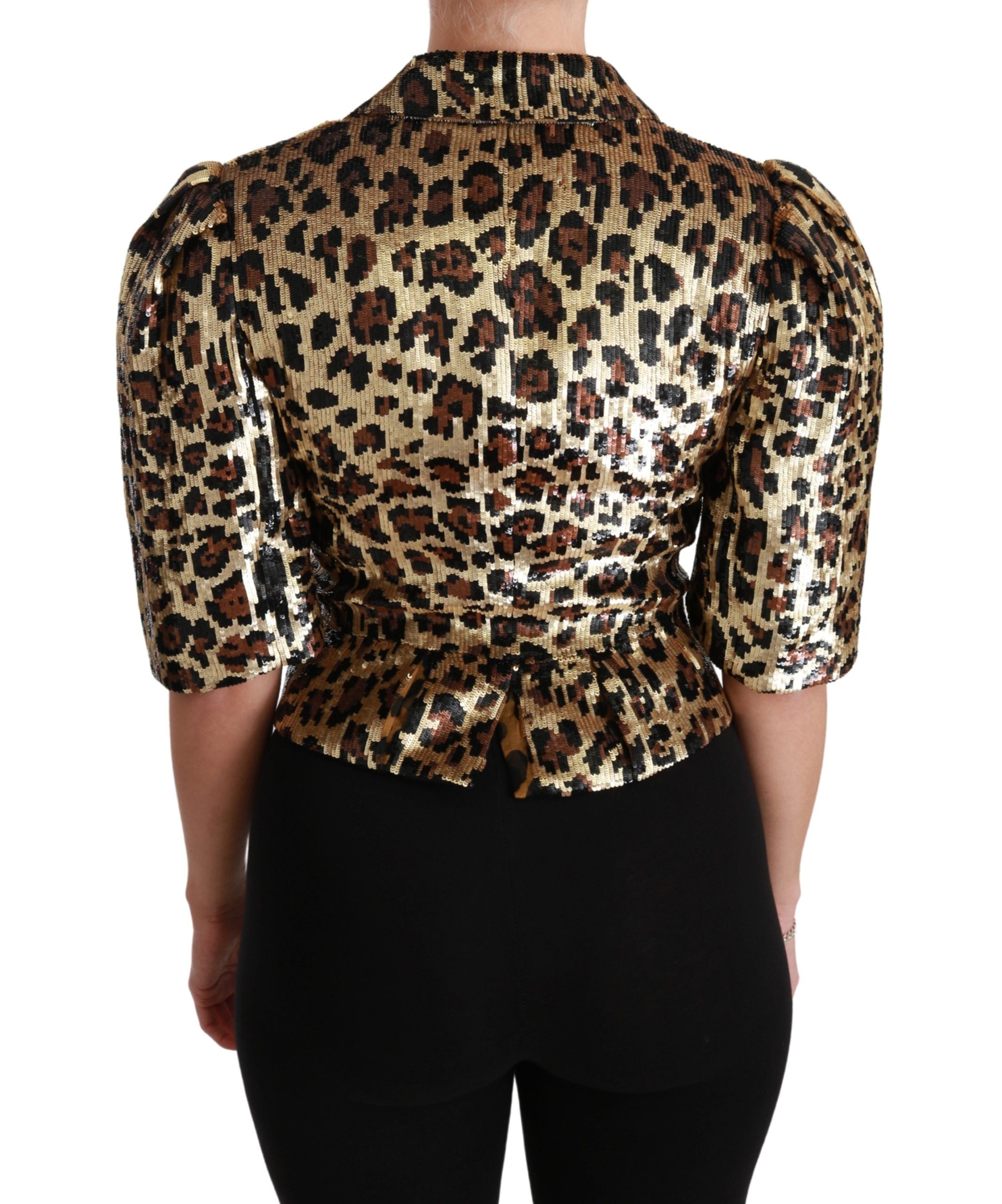Dolce & Gabbana Blazer Gold Leopard Sequined Jacket metallic