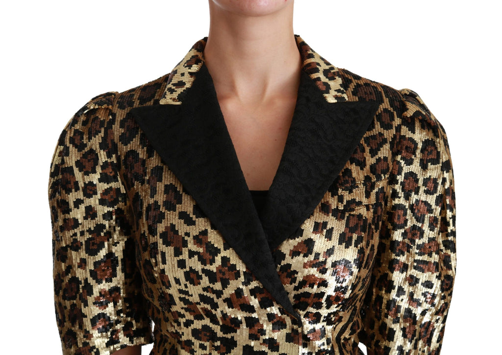 Dolce & Gabbana Blazer Gold Leopard Sequined Jacket metallic