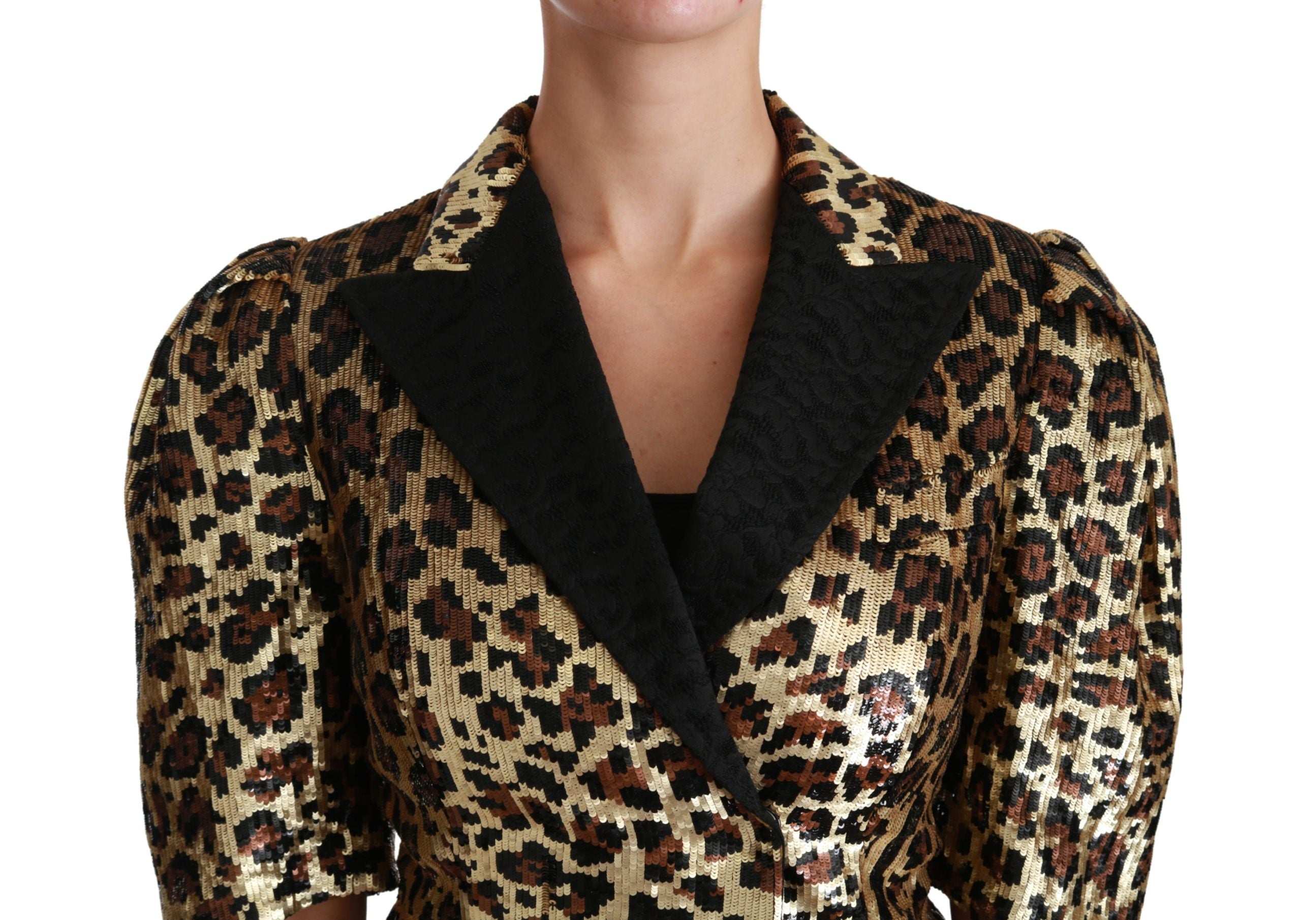 Dolce & Gabbana Blazer Gold Leopard Sequined Jacket metallic