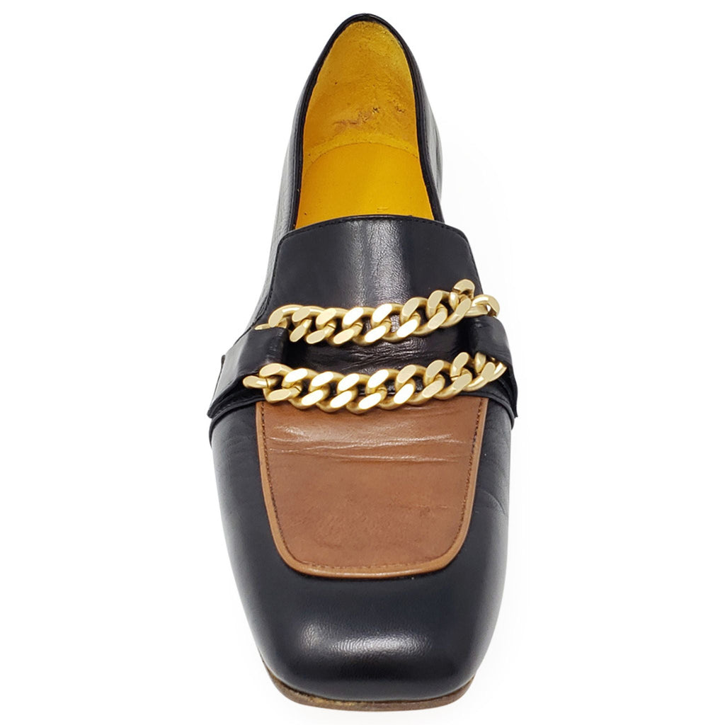 Flat Loafer Blk/British Tan career shoes w/chain Madison Maison Made in Italy