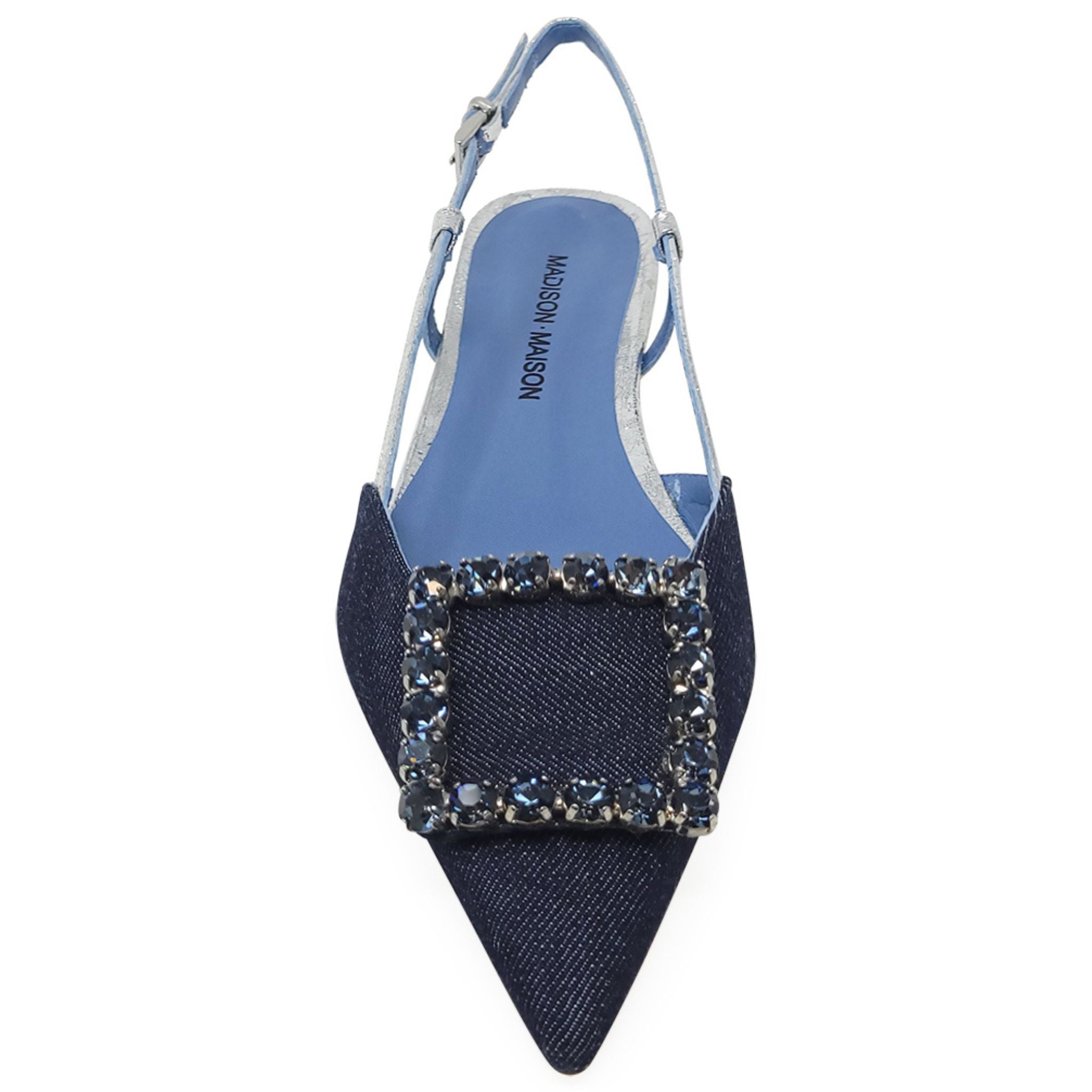 Denim/Silver Sling Back Flat shoes Madison Maison Beverly Hills