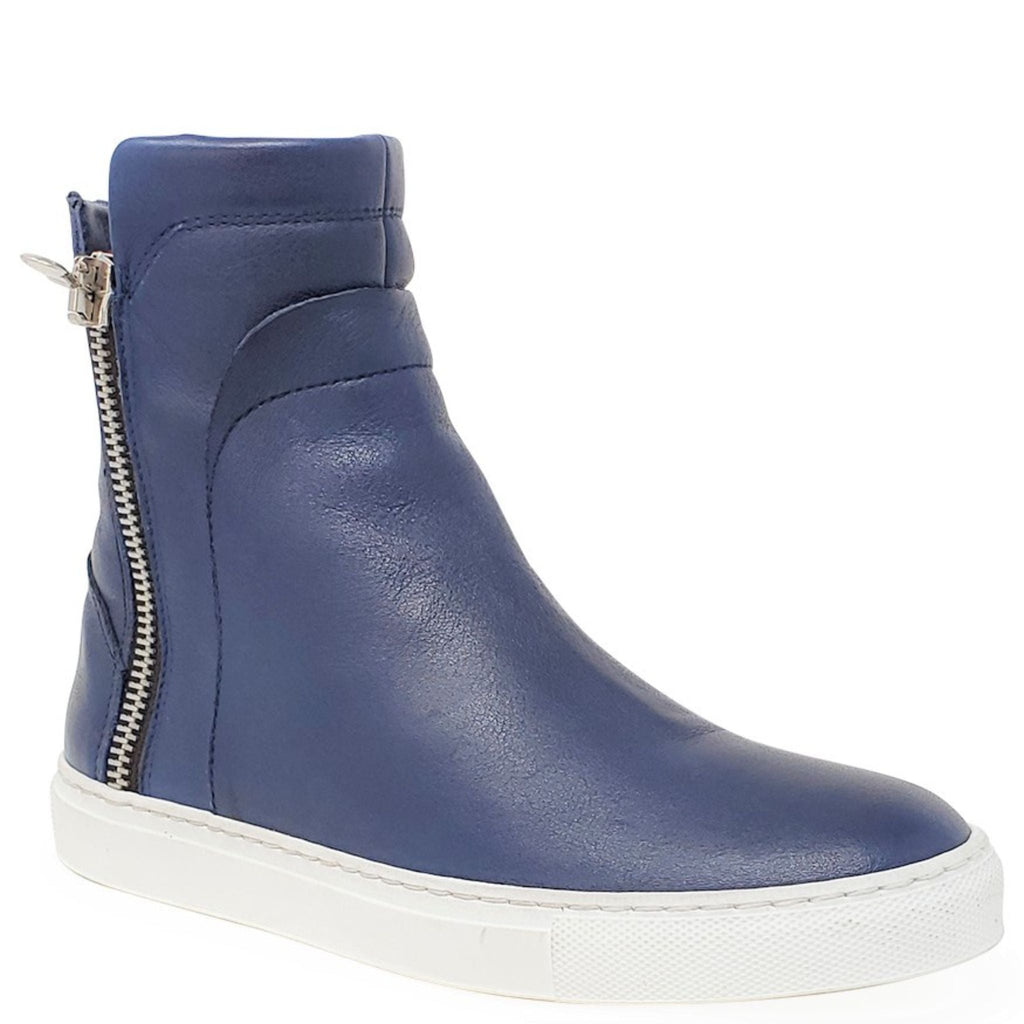 Navy Leather Double Zip Shearling Boot Madison Maison Italy Ankle zip sneaker bootie