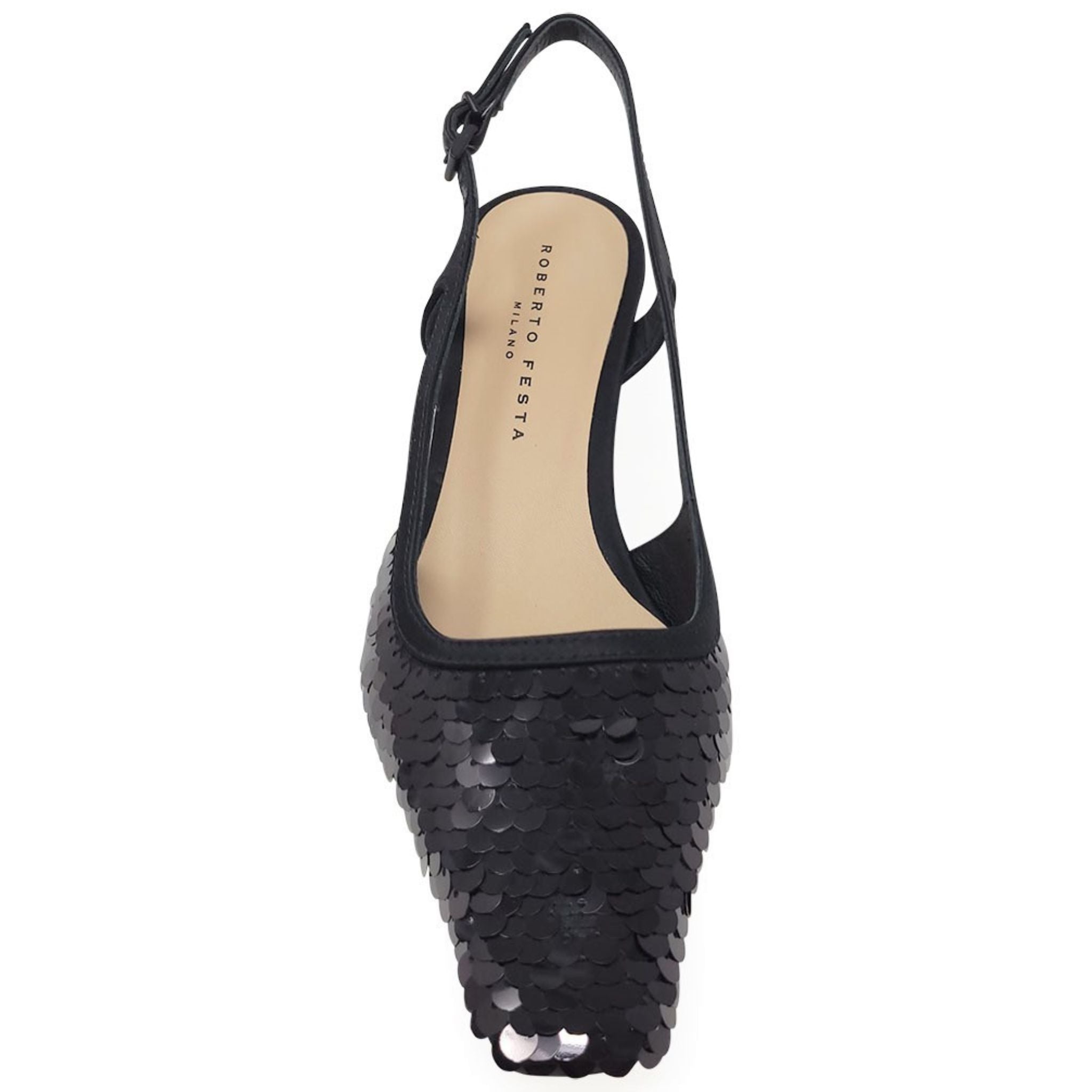 Roberto Festa Black Sequins Snip Toe Slingback Heel Shoe formal