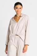 Cotton Half Moon Shirt - Putty ladies PLANET by Lauren G top pullover