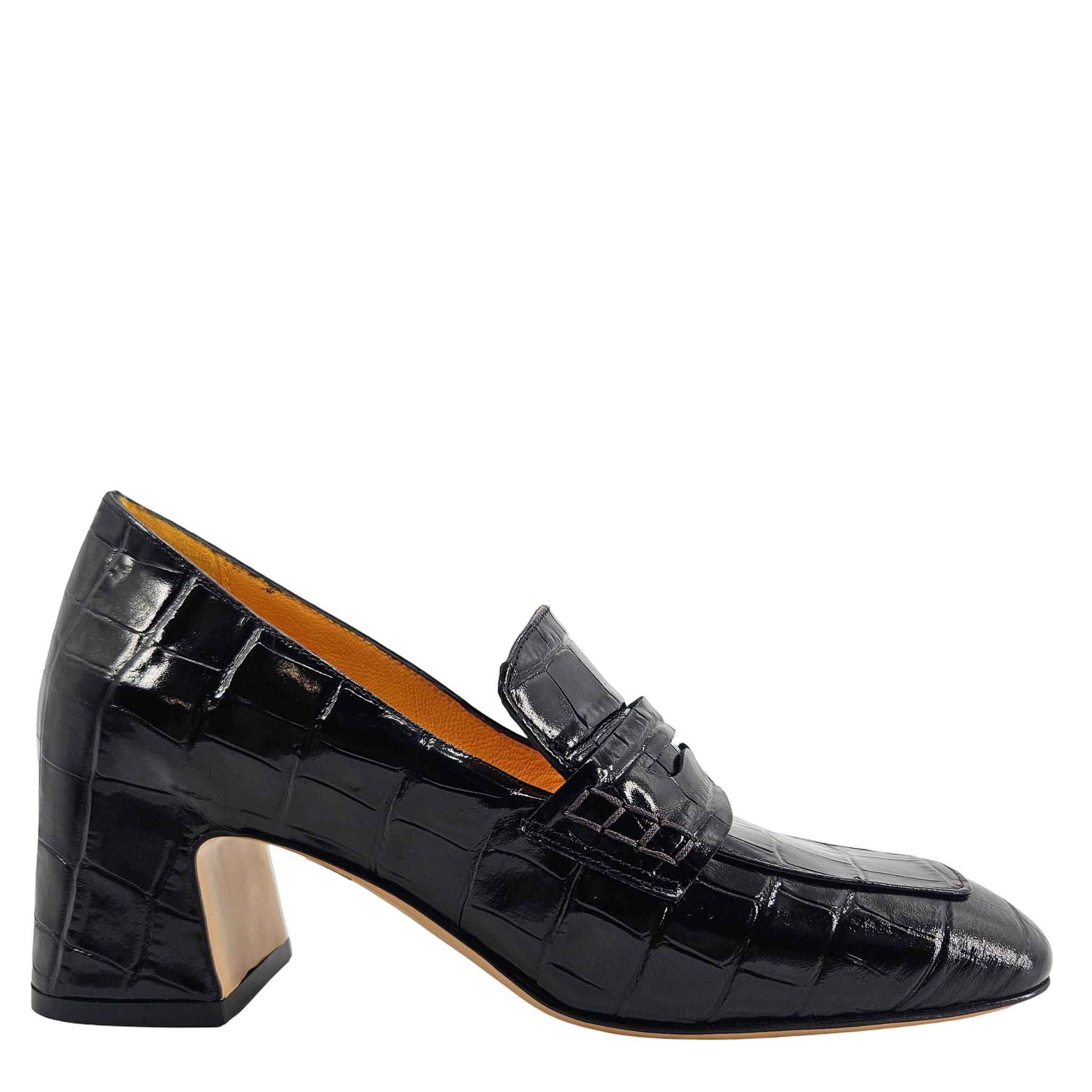 Black Leather Heel Moc Croc Leather Loafer Madison Maison Shoes Career