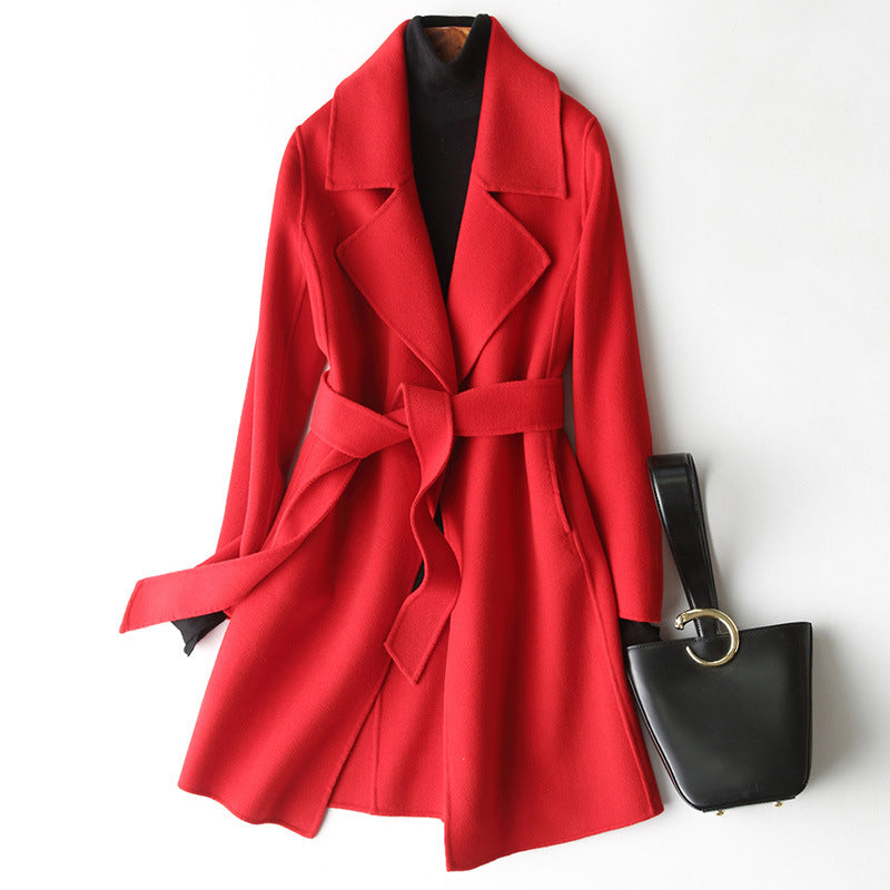 Double-Faced Woolen Cashmere Overcoat Mid Coat Jacket Red Black Blue Beige Camel