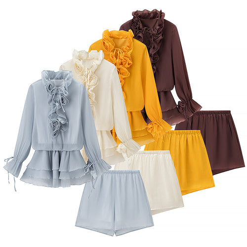 Boutique ladies 2-pc Skirt Set ruffled 3D rosettes outfit