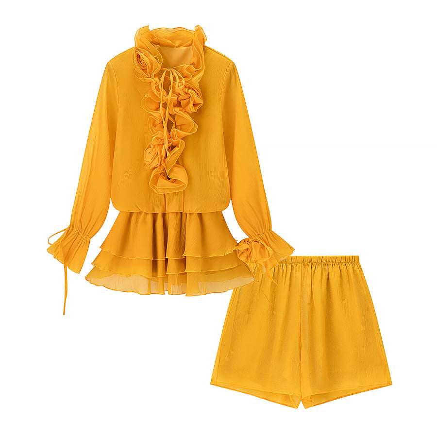 Boutique ladies 2-pc Skirt Set ruffled 3D rosettes outfit