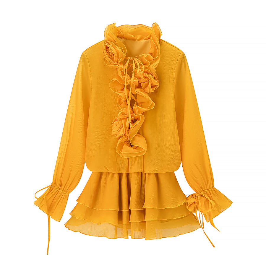 Boutique ladies 2-pc Skirt Set ruffled 3D rosettes outfit