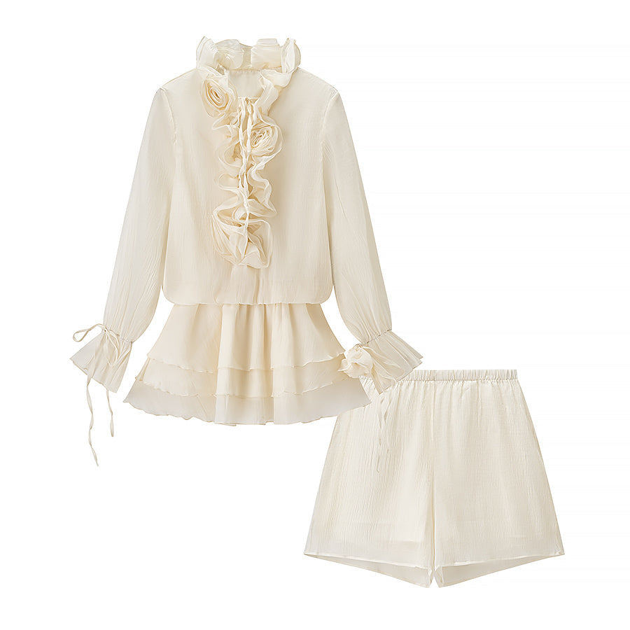 Boutique ladies 2-pc Skirt Set ruffled 3D rosettes outfit