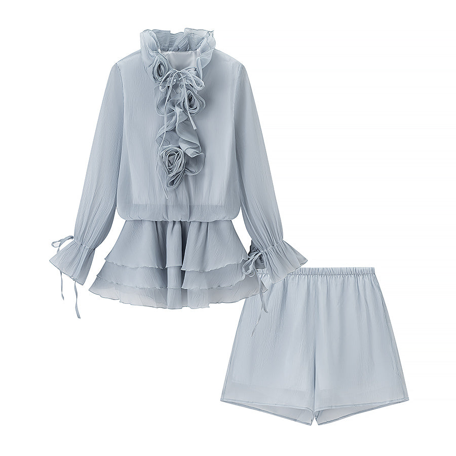 Boutique ladies 2-pc Skirt Set ruffled 3D rosettes outfit