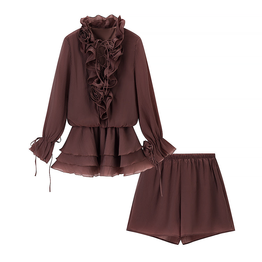 Boutique ladies 2-pc Skirt Set ruffled 3D rosettes outfit