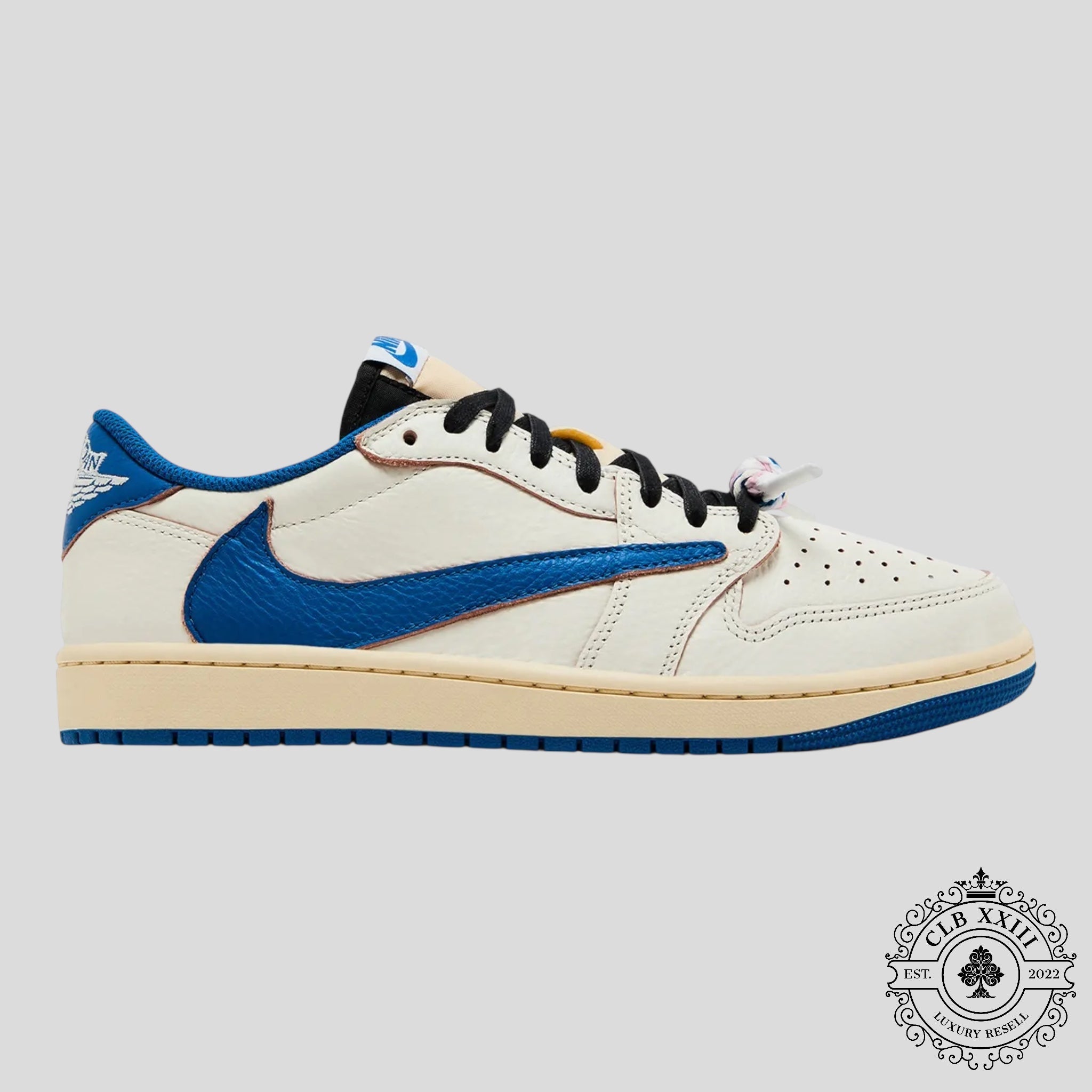 Air Jordan 1 Retro Low OG SP Fragment x Travis Scott Sail Military Blue men's unisex