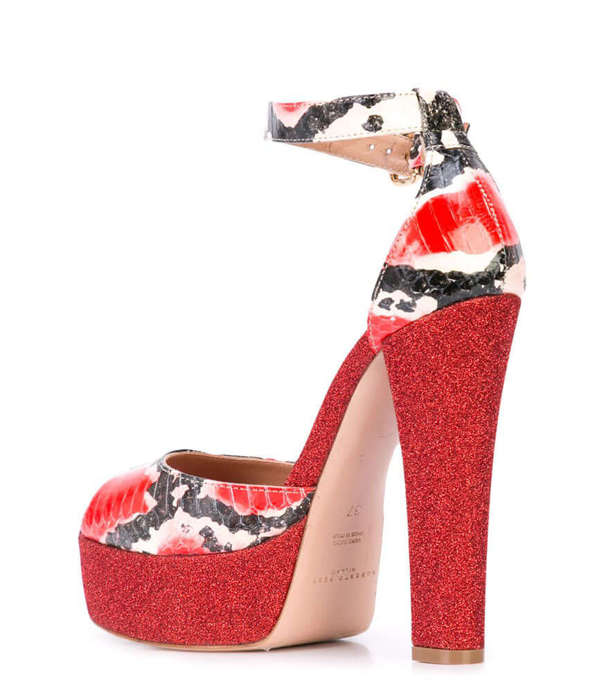 Red Venezia Platform Heel Snake Italy Black Shoes Madison Maison