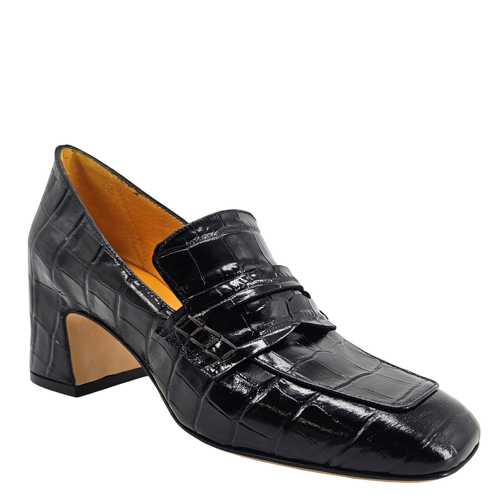Black Leather Heel Moc Croc Leather Loafer Madison Maison Shoes Career