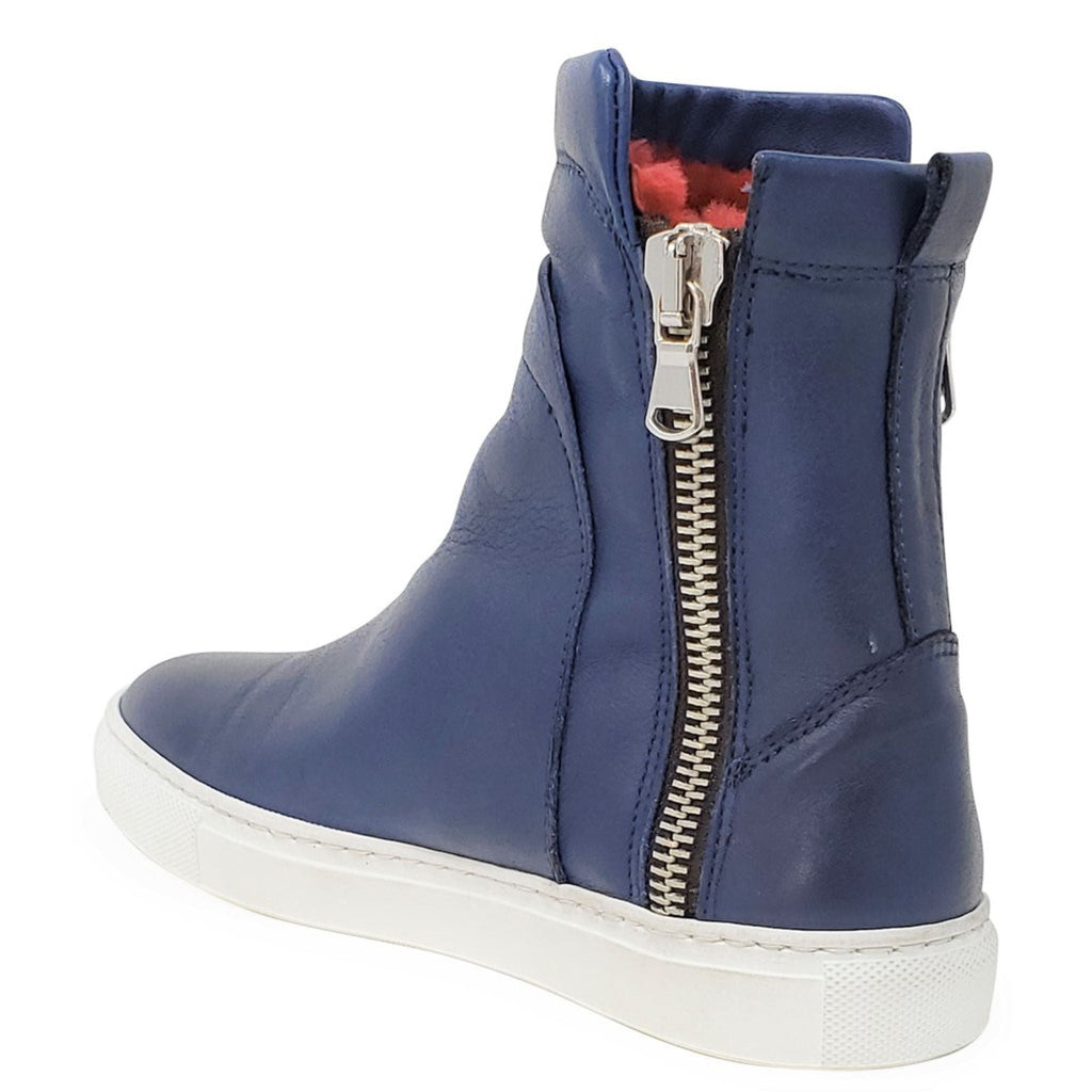 Navy Leather Double Zip Shearling Boot Madison Maison Italy Ankle zip sneaker bootie
