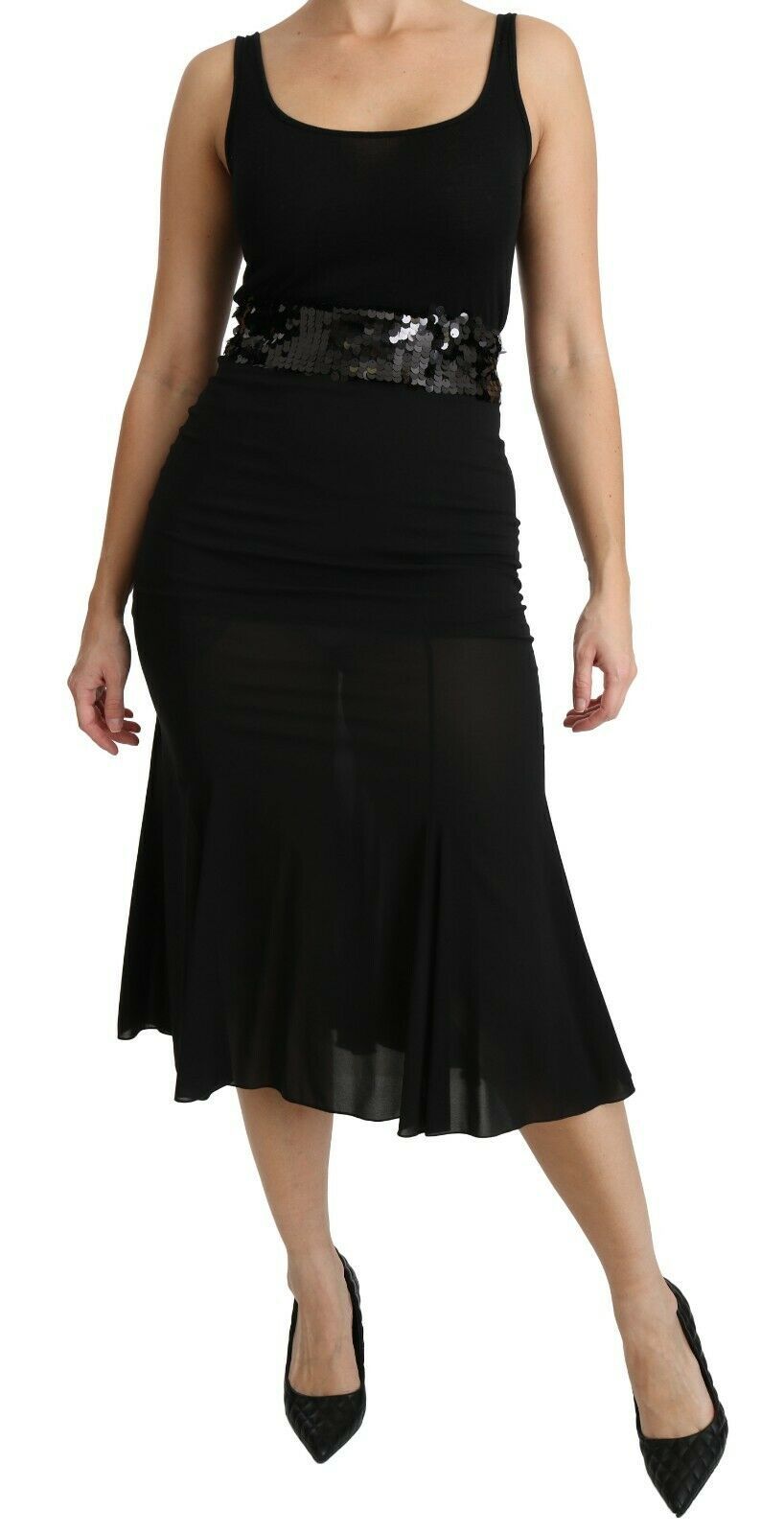 Dolce & Gabbana Black Mermaid High Waist Midi Silk Skirt luxury